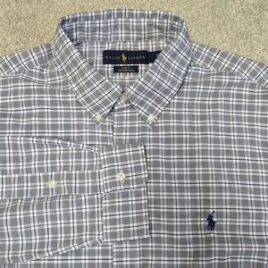 RALPH LAUREN‎ Mens XL Slim Fit Performance Long Sleeve Plaid Button Down Shirt